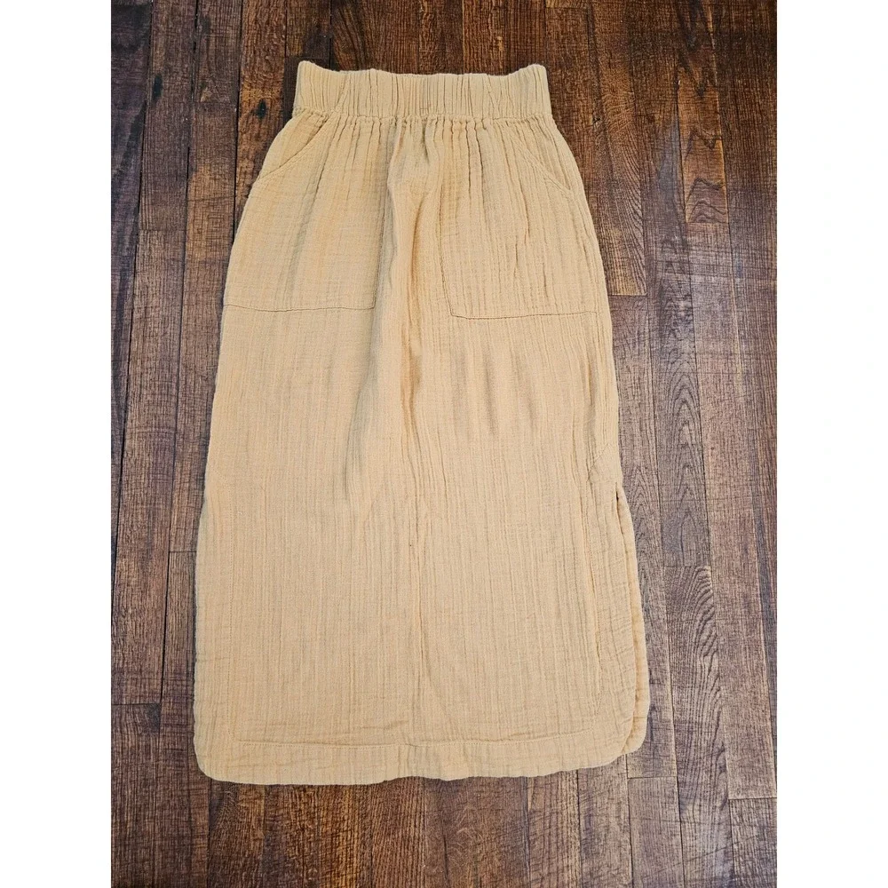 Free People Yellow Boho ResortBeach Cottagecore PocketsCotton Maxi Skirt‎ sz PXS